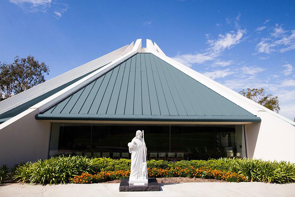 The Good Shepherd Statue in front of the CU Center